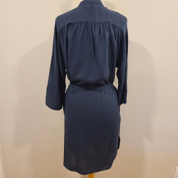 Vince Silk Shirred Belted Navy Shirt Dress - Picture 5 of 6